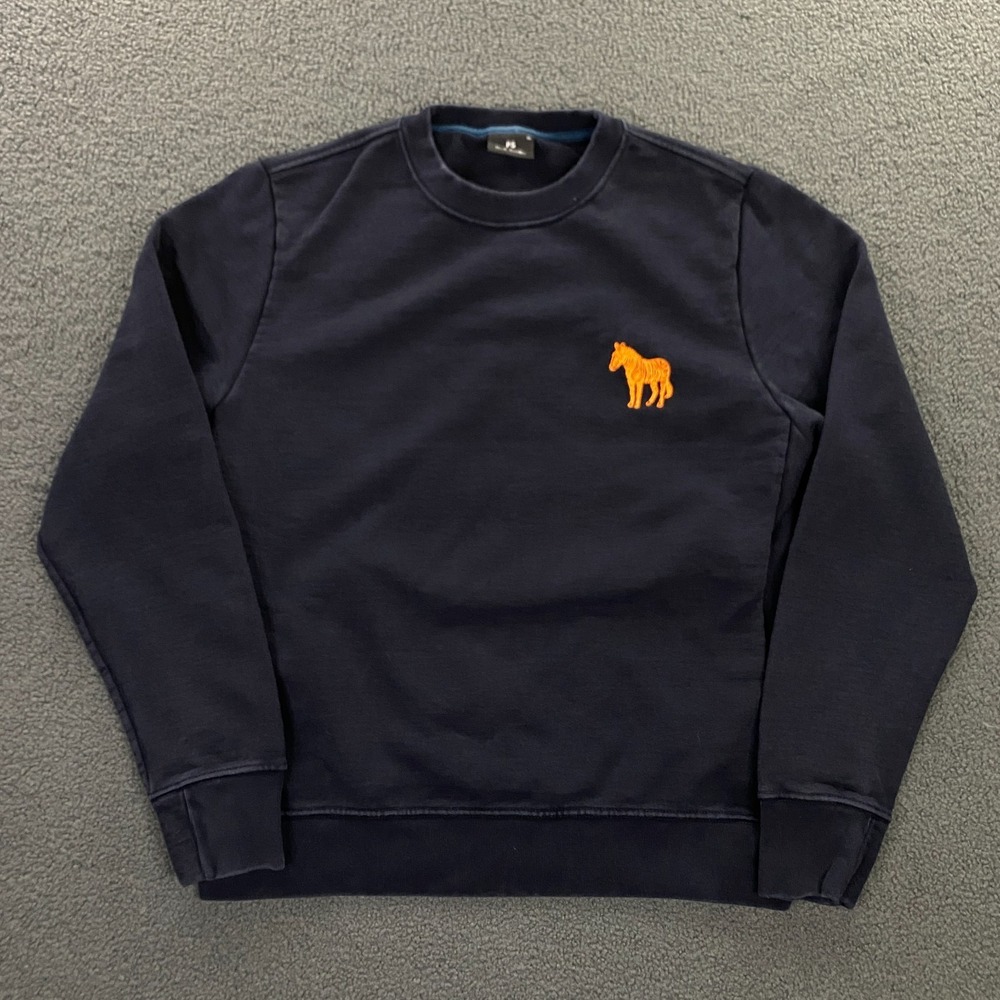 Paul Smith Sweatshirt Mens XL Navy Zebra French Terry Organic Cotton Crew